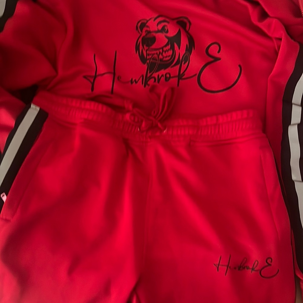 Homemade black and red sweatsuit